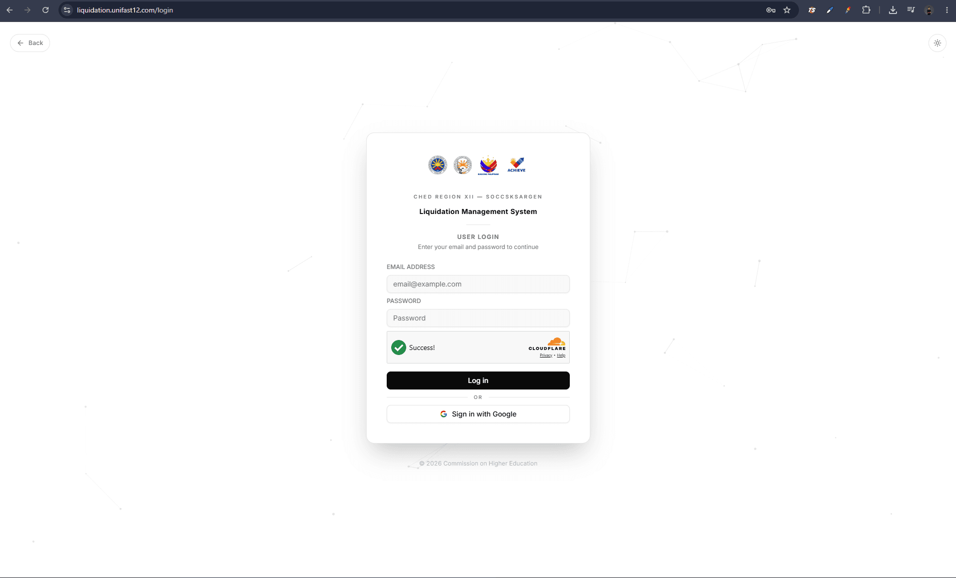 Screenshot of UniFAST Liquidation Management System