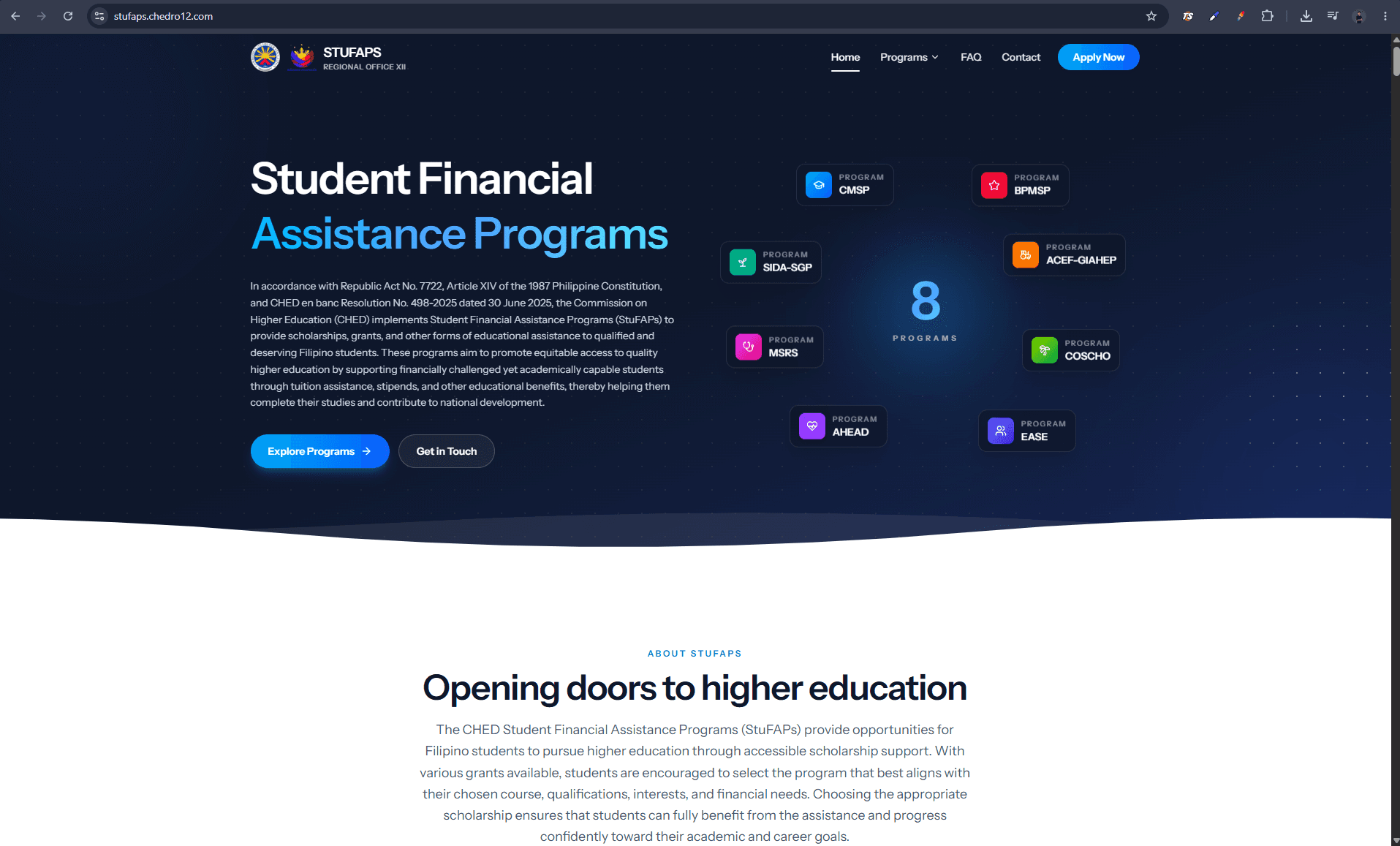 Screenshot of StuFAPS Portal
